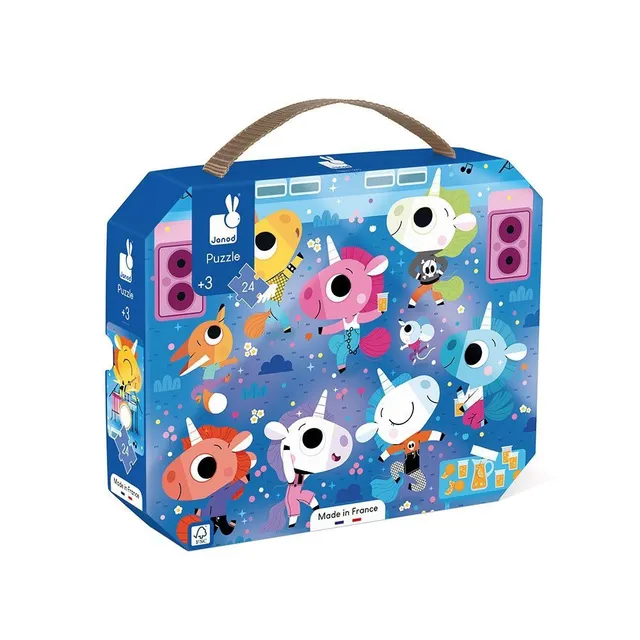 janod-j02544-puzzle-enfant-24-pi-ces-concert-rock-licornes-avec-valisette image 1