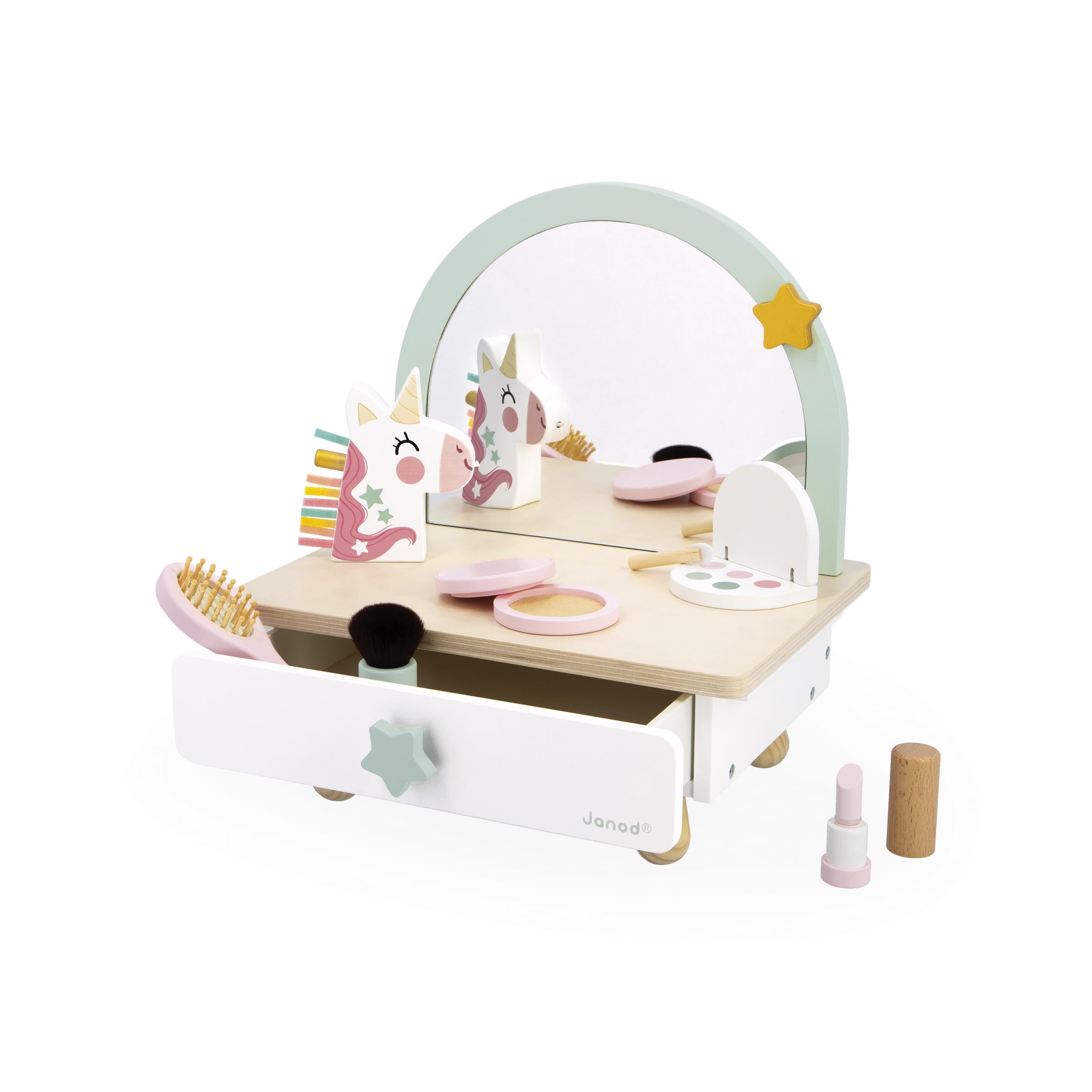 janod-coiffeuse-beaut-licorne-en-bois-sur-table-7-accessoires-j06463 image 2