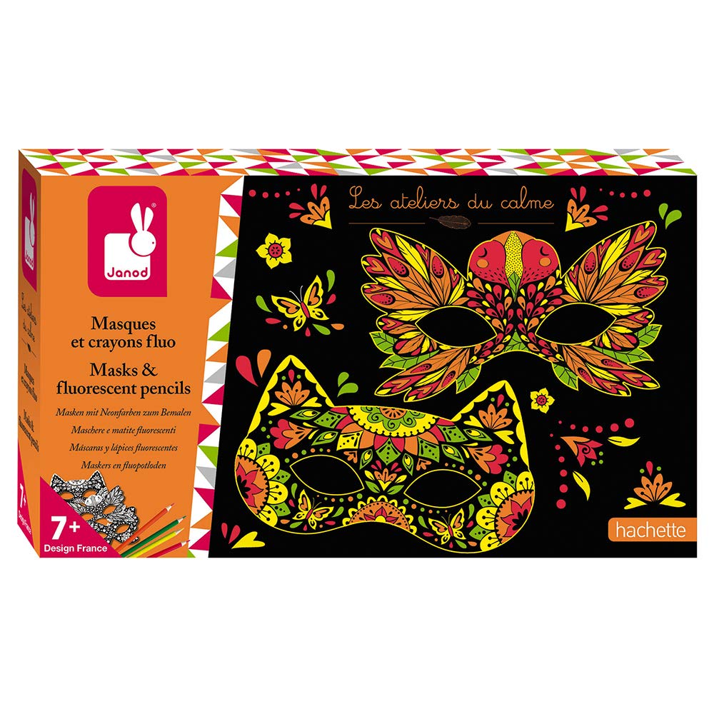 janod-les-ateliers-du-calme-j07944-coffret-3-masques-et-crayons-fluo-d-corer image 1