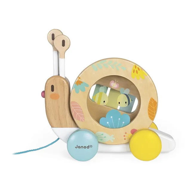 janod-escargot-en-bois-promener-jouet-d-veil-musical-avec-xylophone-et-tambourin image 1