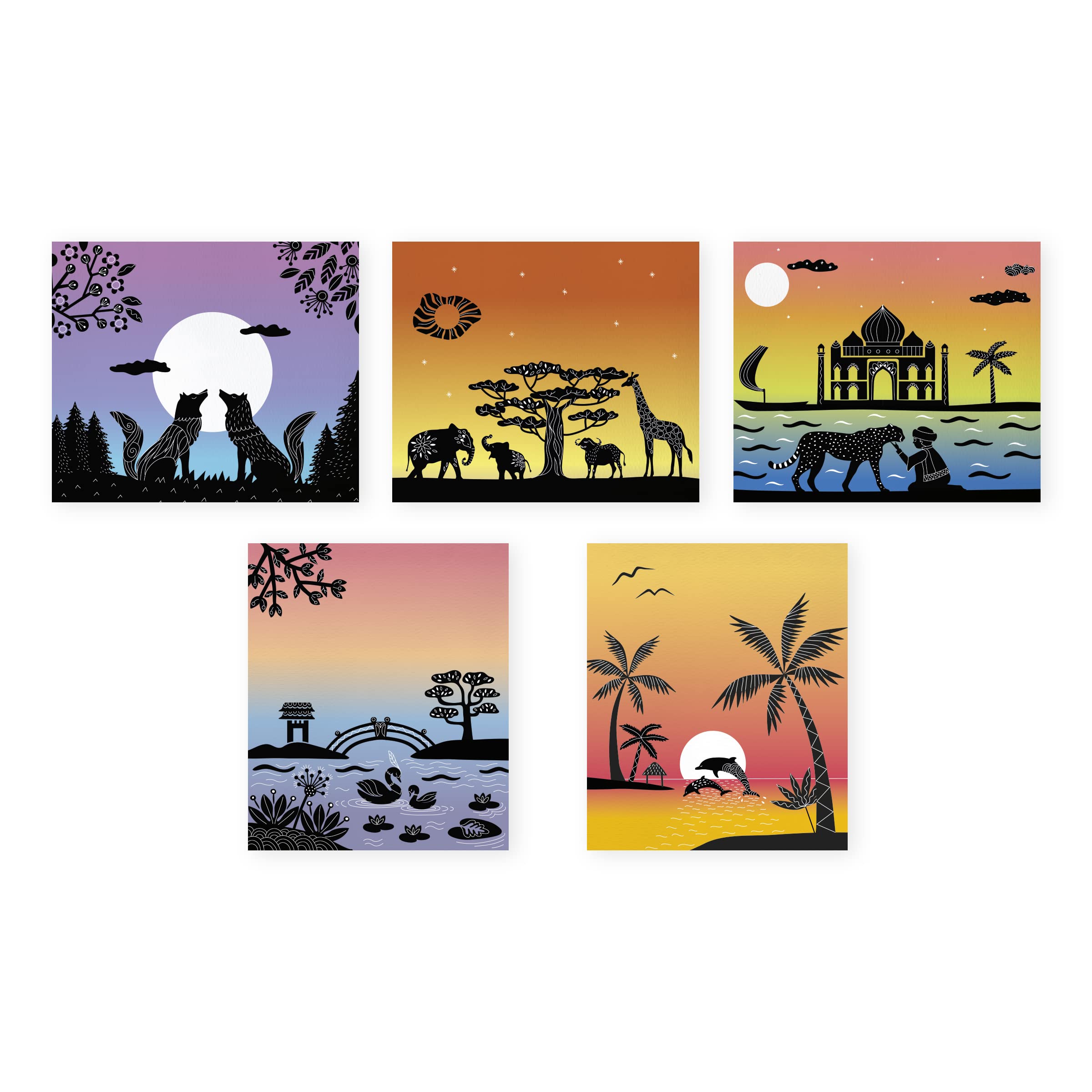 janod-sunset-lover-i-love-creativity-kit-peinture-aquarelle-5-tableaux-pochoirs- image 3