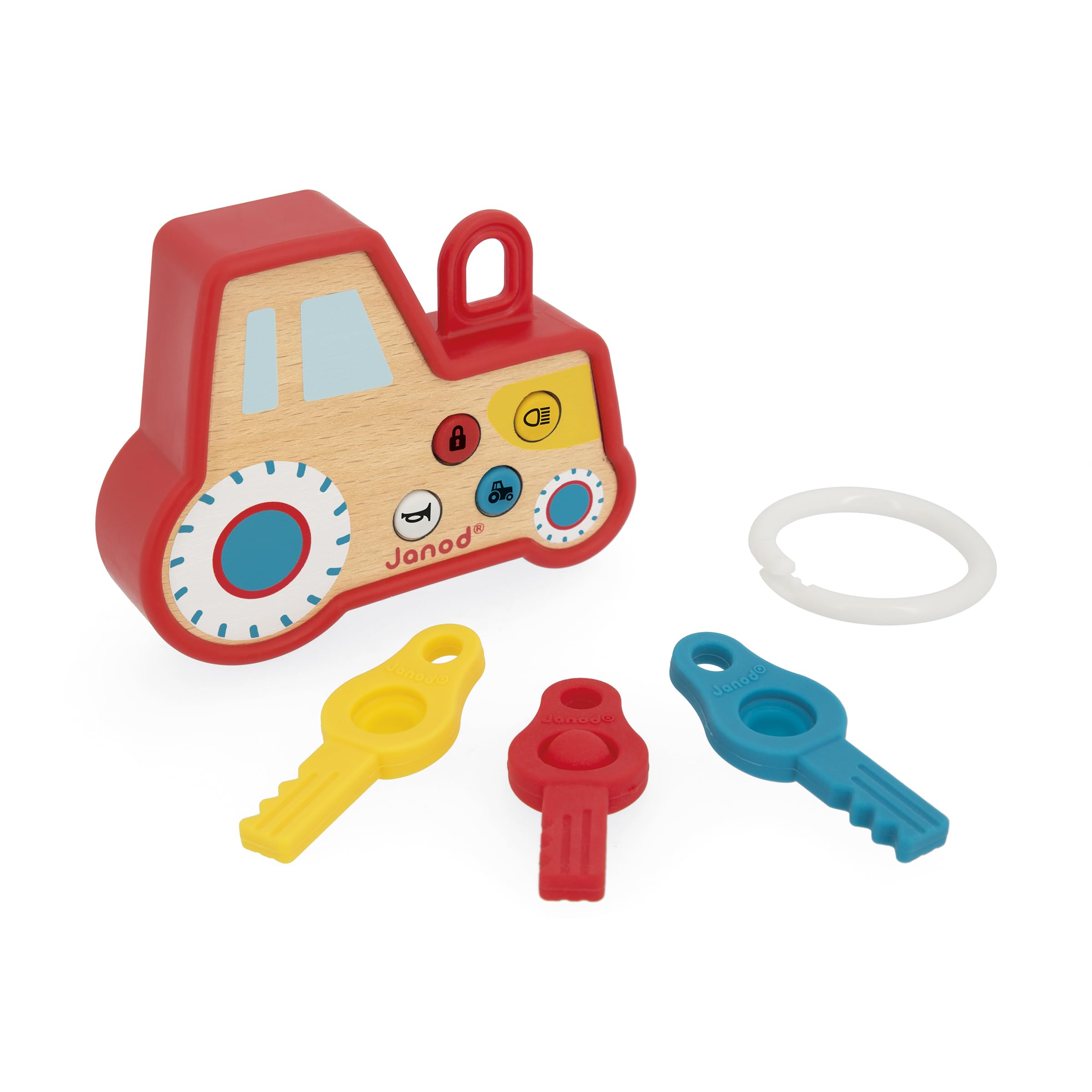 janod-porte-cl-s-hochet-b-b-interactif-tracteur-bois-et-silicone-d-s-18-mois image 3