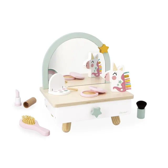 janod-coiffeuse-beaut-licorne-en-bois-sur-table-7-accessoires-j06463 image 1