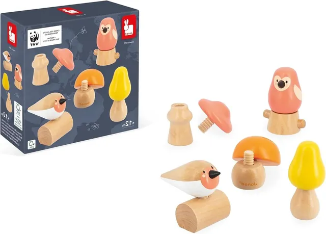 janod-wwf-j08643-2-oiseaux-et-3-champignons-visser-en-bois-d-s-18-mois image 1