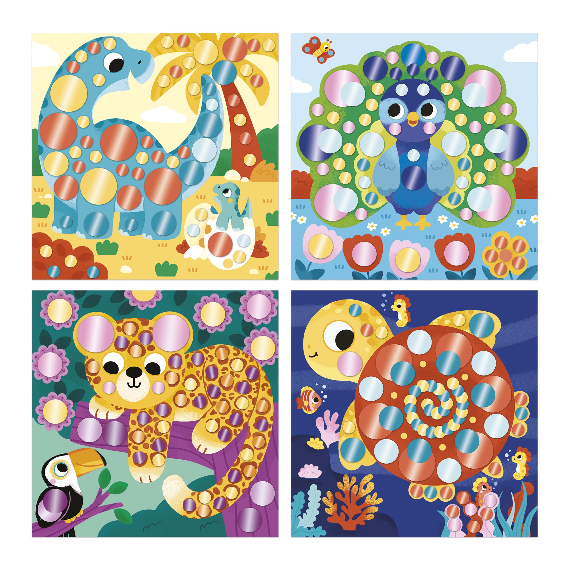 janod-gommettes-rondes-effet-m-talis-es-kit-cr-atif-4-tableaux-animaux-d-s-3-ans image 2