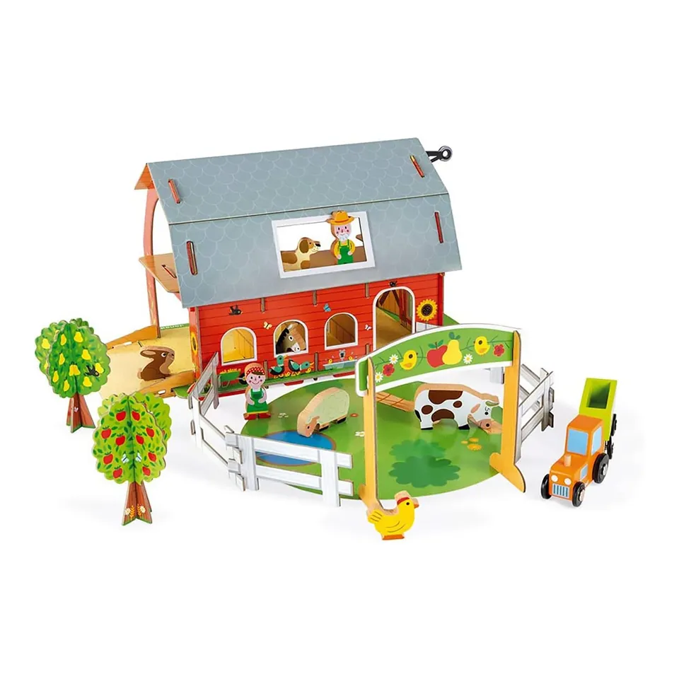 janod-ferme-des-animaux-story-j08577-ferme-construire-10-figurines-bois image 1