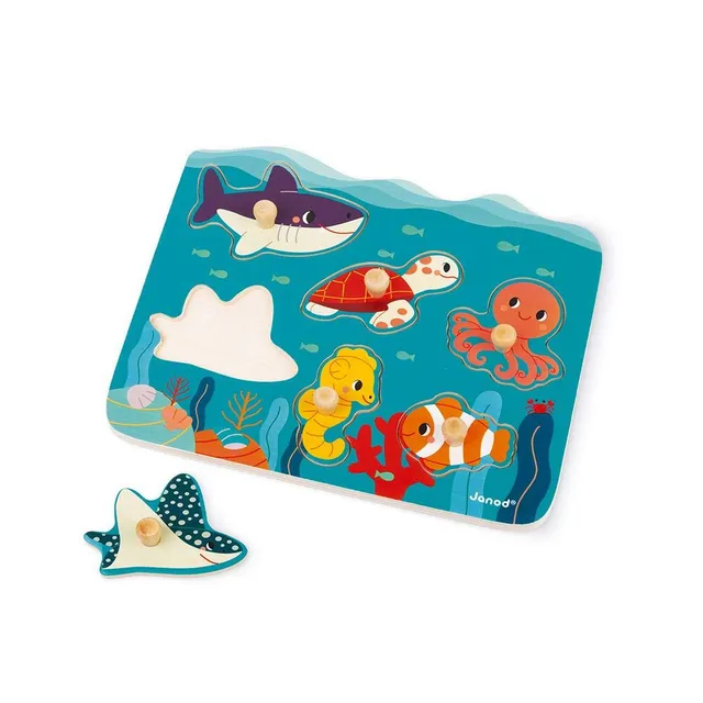 janod-j08619-puzzle-encastrement-bois-animaux-marins-6-pi-ces-wwf-d-s-18-mois image 1