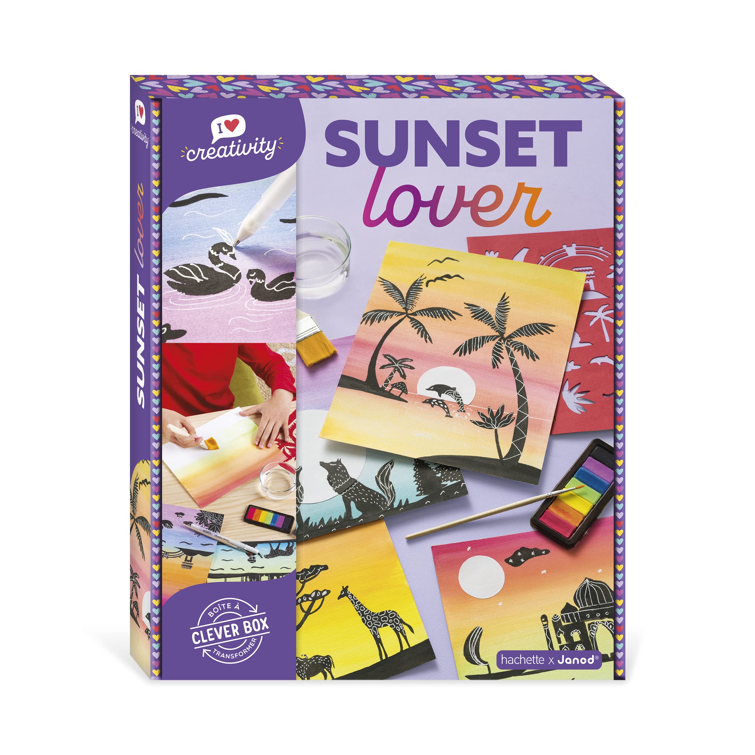 janod-sunset-lover-i-love-creativity-kit-peinture-aquarelle-5-tableaux-pochoirs- image 1