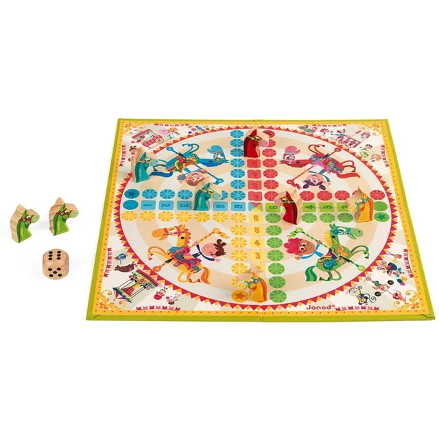 janod-jeu-de-petits-chevaux-carrousel-j02744-jeu-de-soci-t-traditionnel-en-bois- image 1