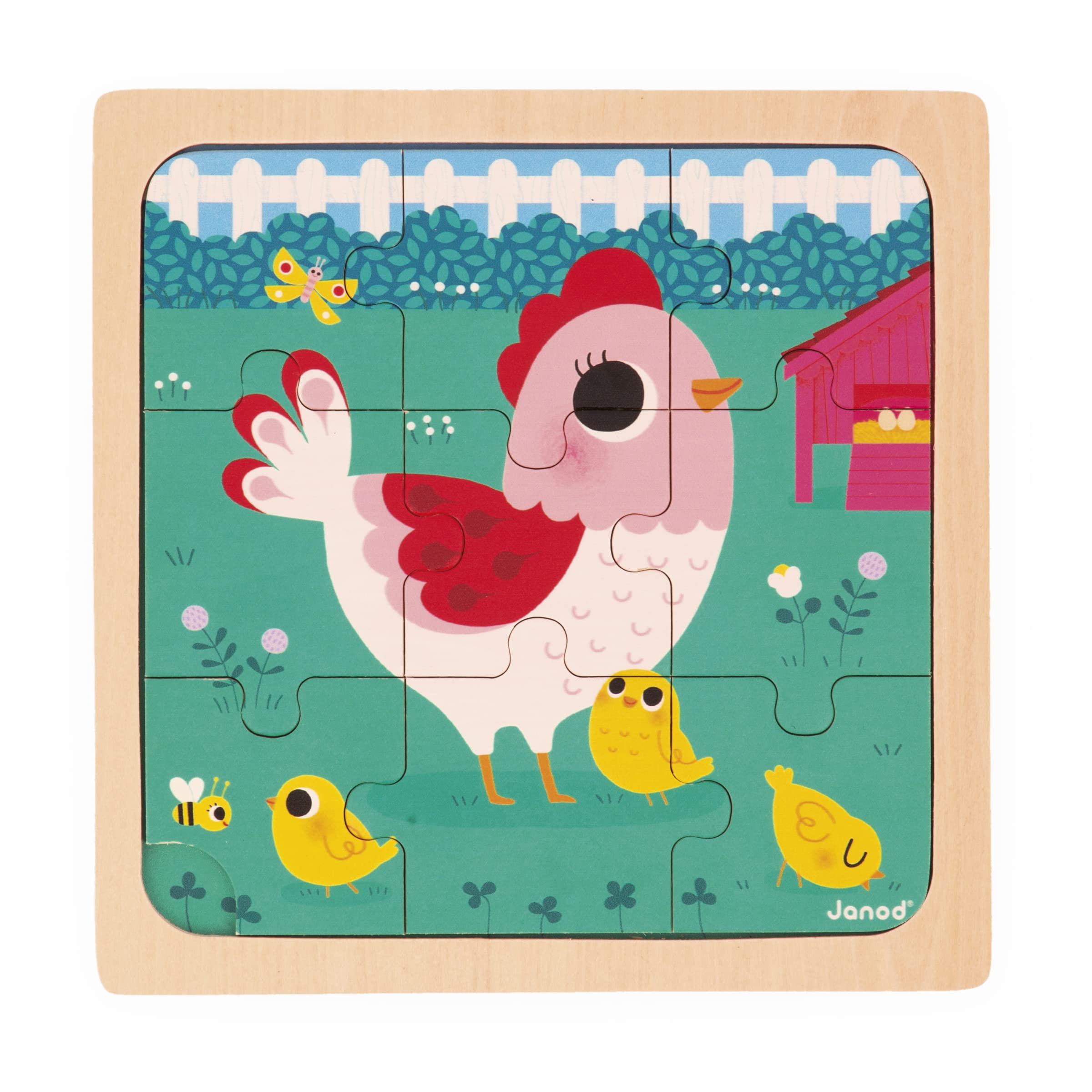 janod-3-puzzles-en-bois-9-pi-ces-animaux-j07113-poule-chat-lapin image 5