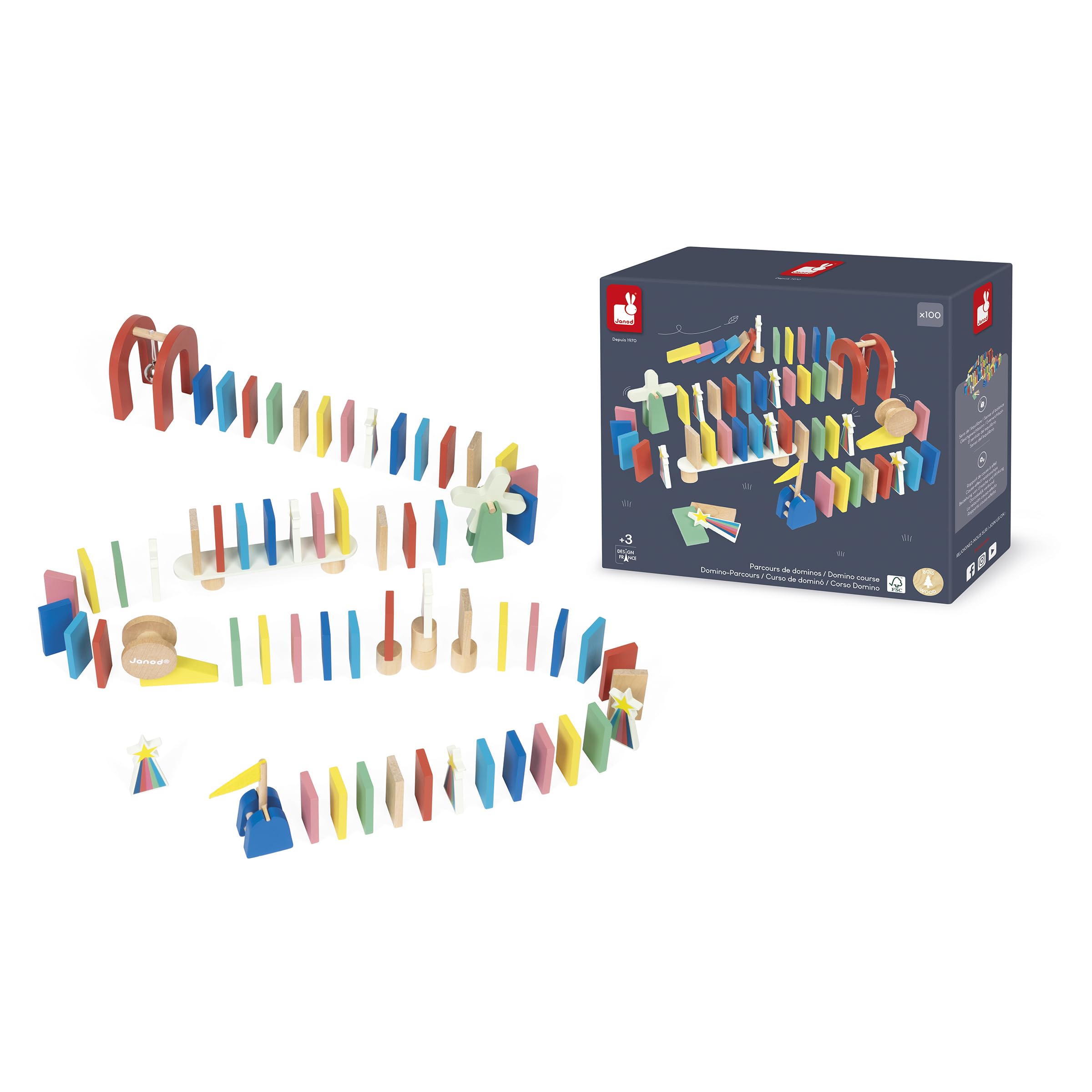 janod-jeu-de-course-de-dominos-100-pi-ces-en-bois-accessoires-d-s-3-ans image 1