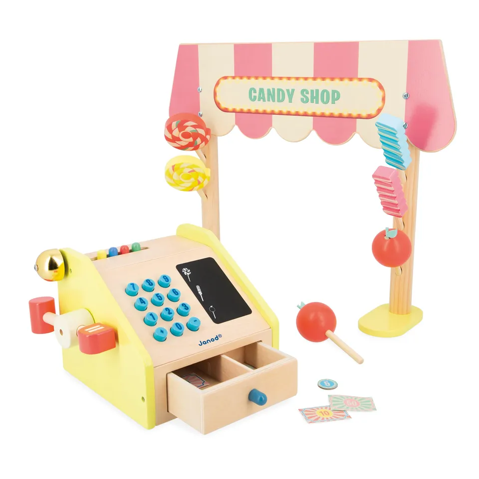 janod-applepop-j03350-marchande-bonbons-enfant-en-bois-avec-caisse-enregistreuse image 1