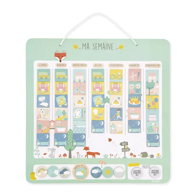 janod-mon-semainier-magn-tique-j05471-tableau-ducatif-en-bois-45-x-45-cm-88-magn image 1