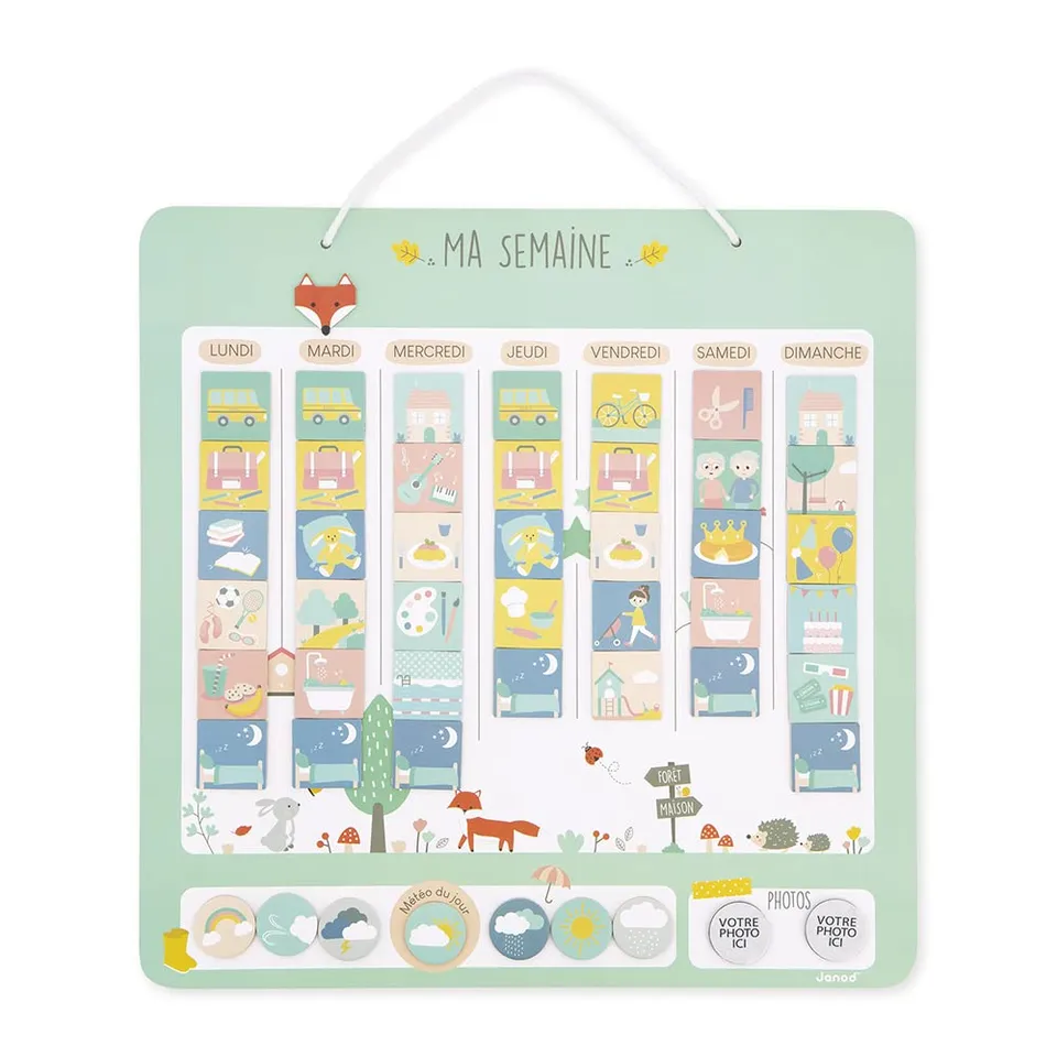 janod-mon-semainier-magn-tique-j05471-tableau-ducatif-en-bois-45-x-45-cm-88-magn image 1