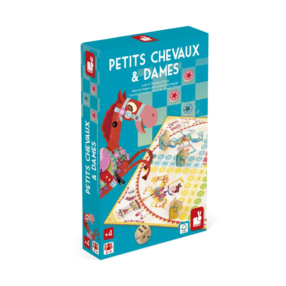 janod-jeu-des-petits-chevaux-jeu-de-dames-2-en-1-bois-d-s-4-ans image 1