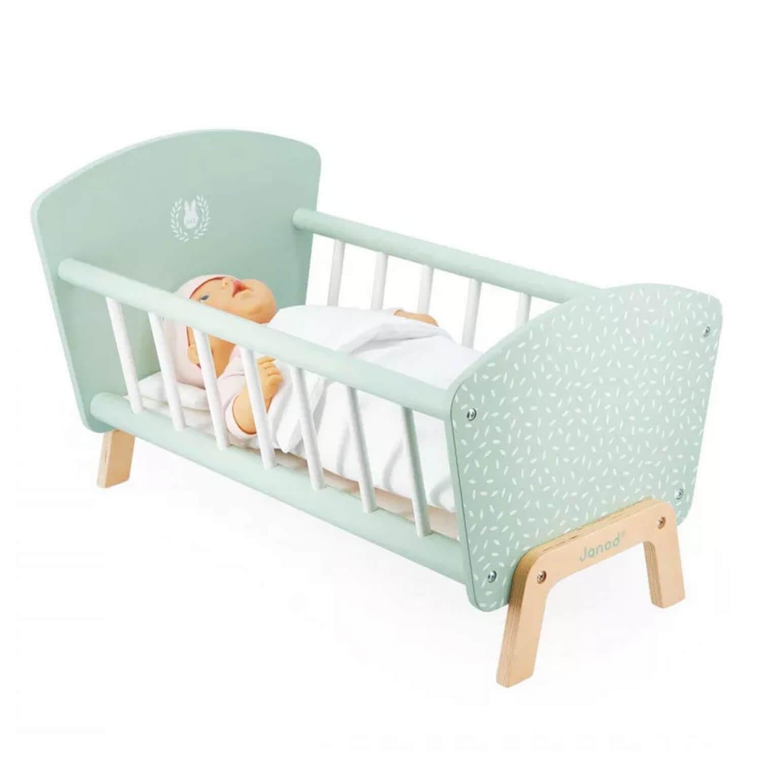 janod-j05902-lit-zen-en-bois-fsc-pour-poupon-jusqu-42-cm-avec-oreiller-lapin image 1