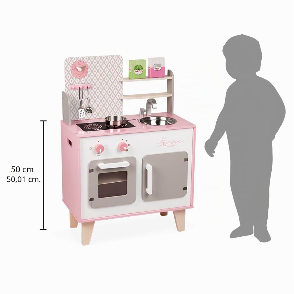 janod-j06567-cuisine-enfant-bois-macaron-rose-et-blanc-frigo-micro-ondes image 5