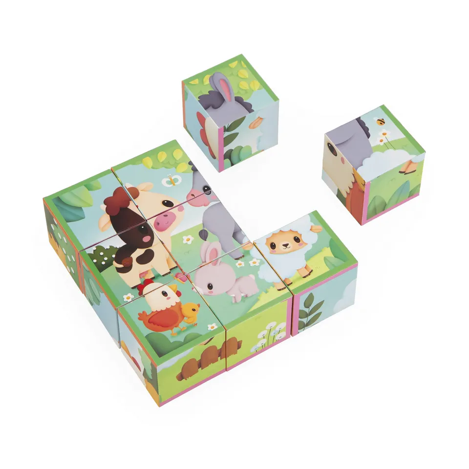 janod-puzzle-cubes-carton-ferme-9-cubes-6-puzzles-animaux-d-s-2-ans image 1