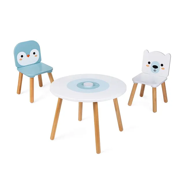 janod-j09650-table-et-2-chaises-banquise-en-bois-3-6-ans-ours-et-pingouin image 1