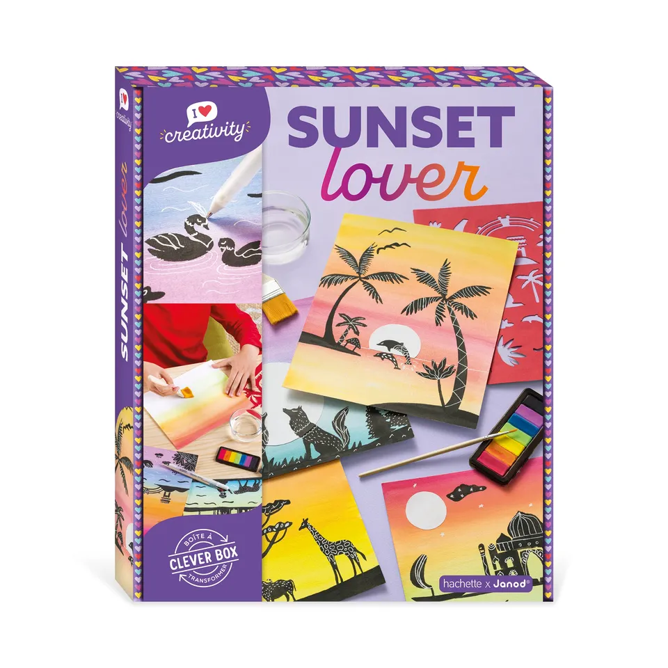 janod-sunset-lover-i-love-creativity-kit-peinture-aquarelle-5-tableaux-pochoirs- image 1