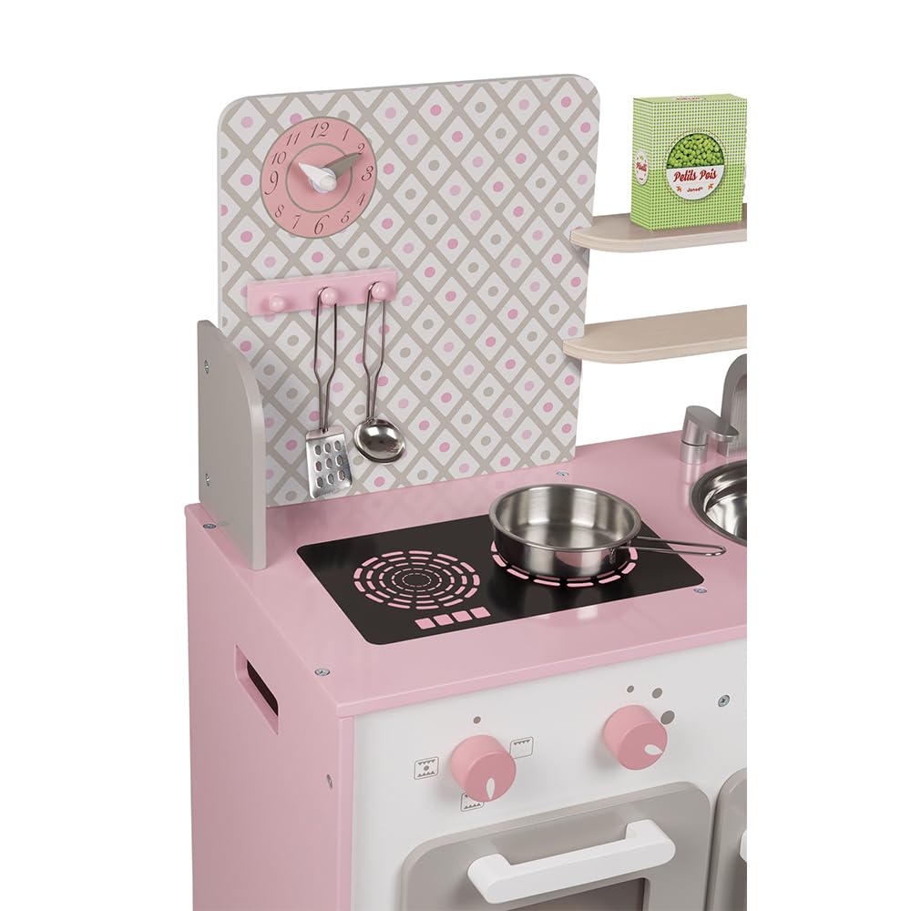 janod-j06567-cuisine-enfant-bois-macaron-rose-et-blanc-frigo-micro-ondes image 4