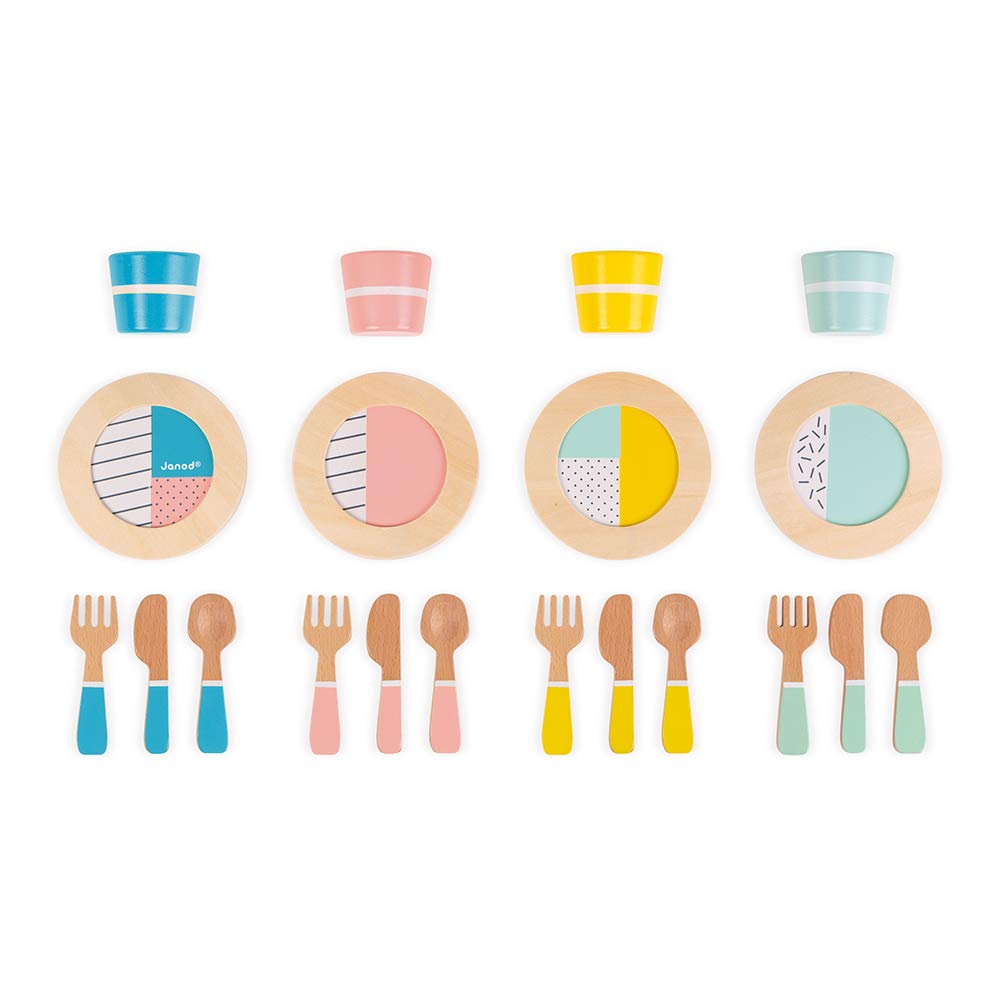 janod-dinette-bois-r-tro-20-pi-ces-service-4-personnes-pastel image 5