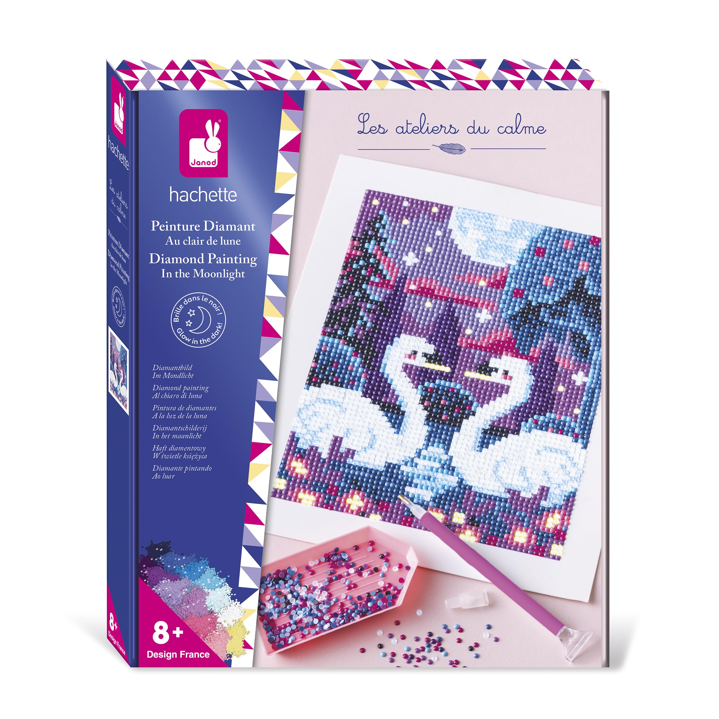 janod-kit-peinture-diamant-phosphorescente-cygnes-tableau-3900-strass-d-s-8-ans image 1