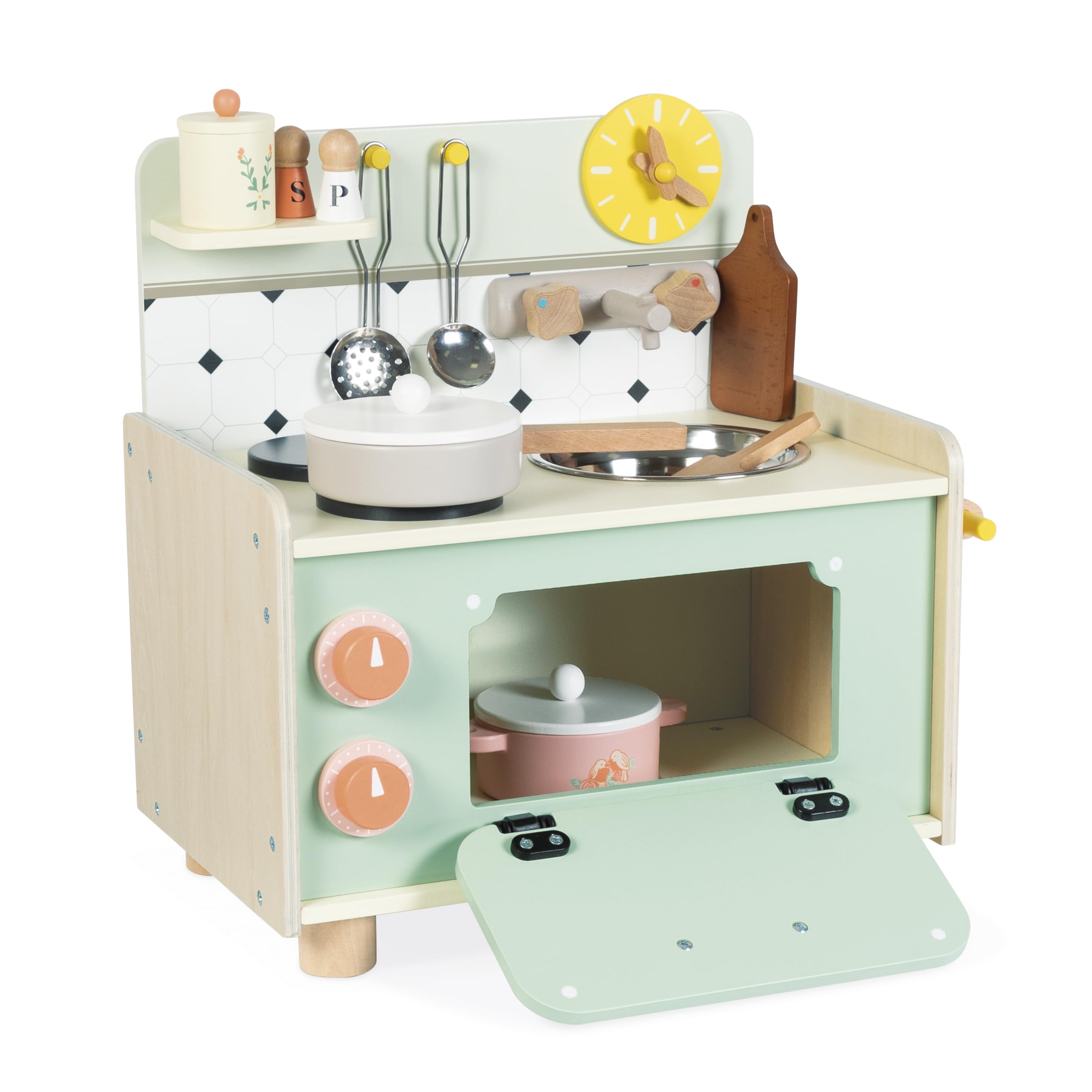 janod-j06640-kitchenette-enfant-en-bois-petite-cuisine-mamie-10-accessoires image 2
