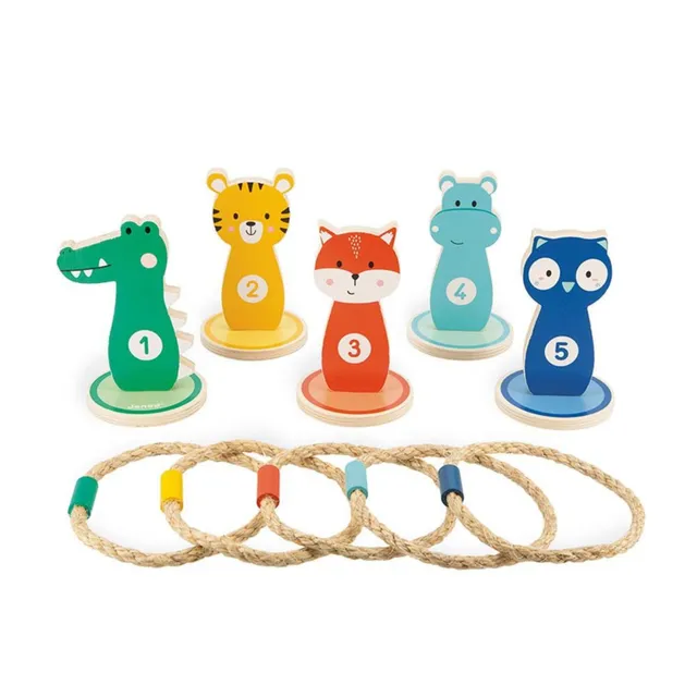 janod-j07735-jeu-de-lancer-d-anneaux-en-bois-animaux-5-supports-5-anneaux image 1