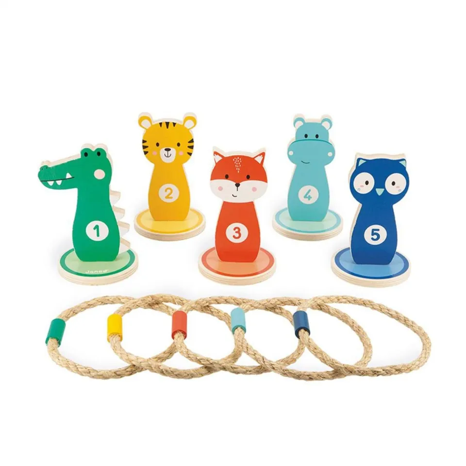 janod-j07735-jeu-de-lancer-d-anneaux-en-bois-animaux-5-supports-5-anneaux image 1
