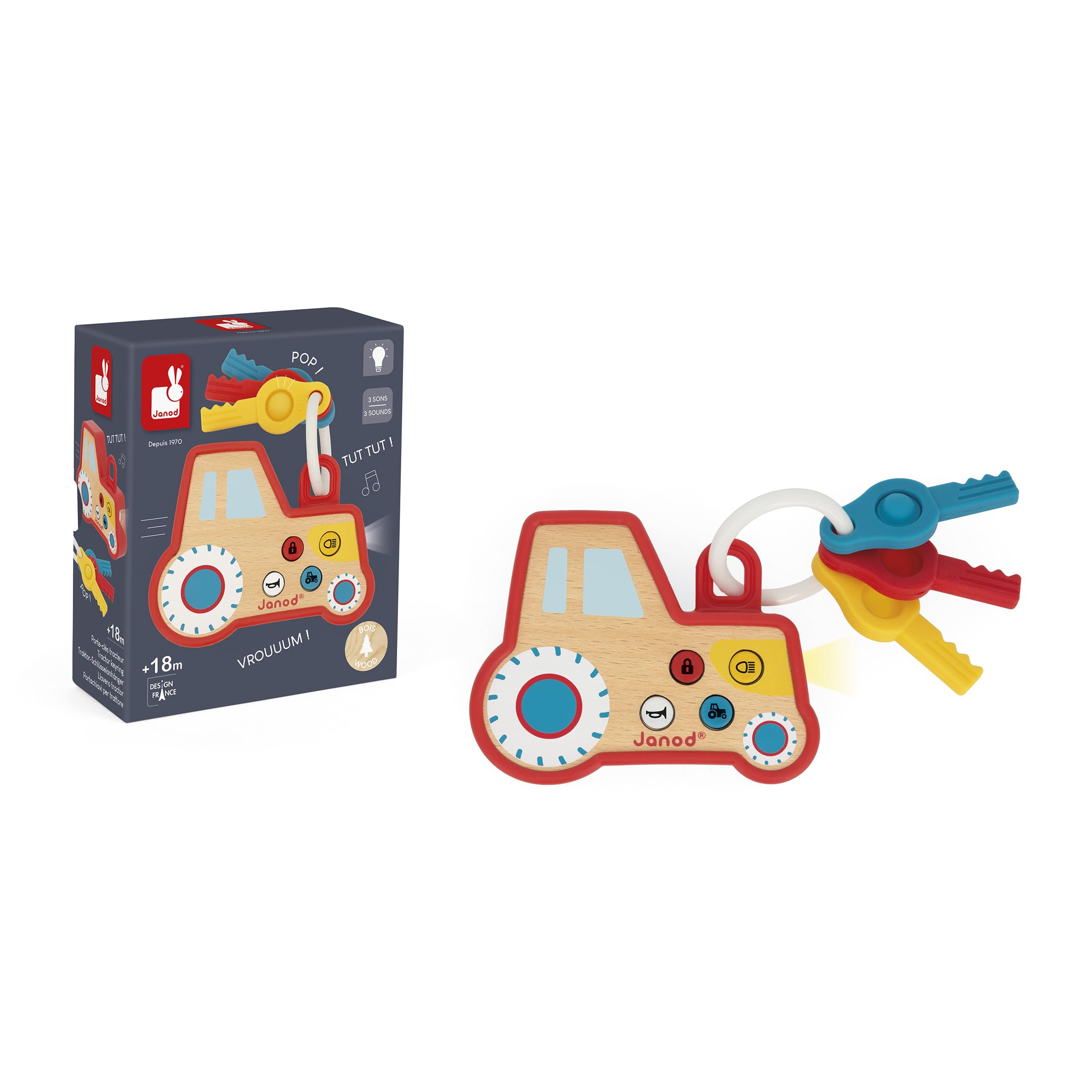 janod-porte-cl-s-hochet-b-b-interactif-tracteur-bois-et-silicone-d-s-18-mois image 2