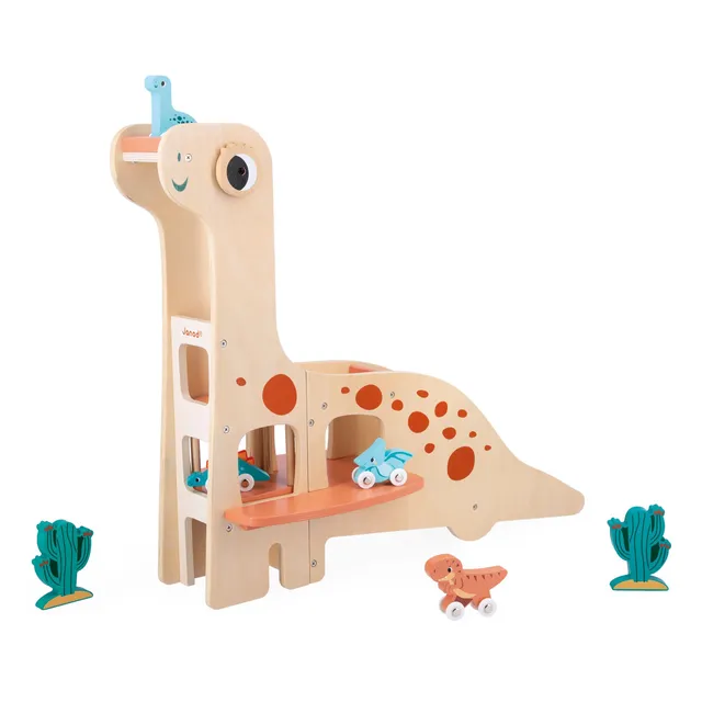 janod-garage-dino-diplodocus-bois-fsc-4-dinos-pousser-2-cactus-d-s-24-mois image 1
