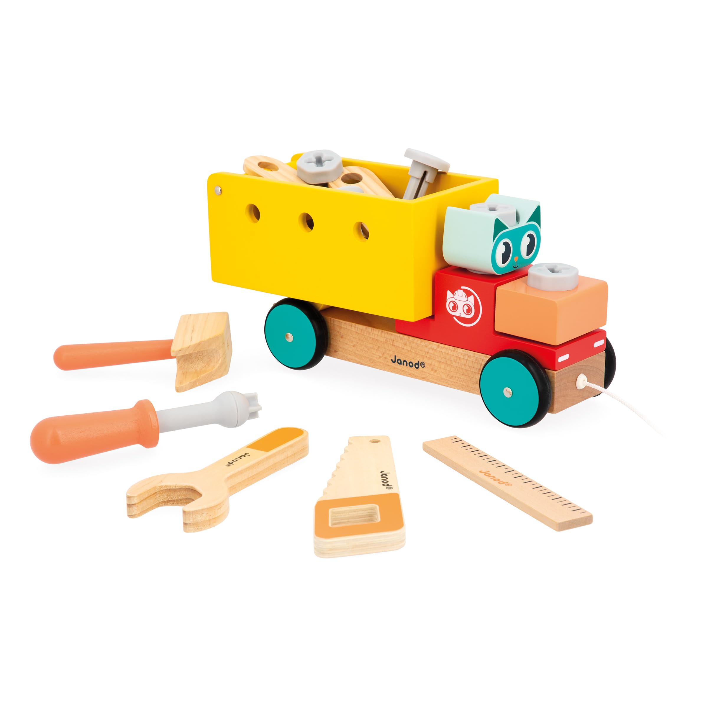 janod-brico-kids-camion-de-bricolage-tirer-en-bois-23-accessoires image 1