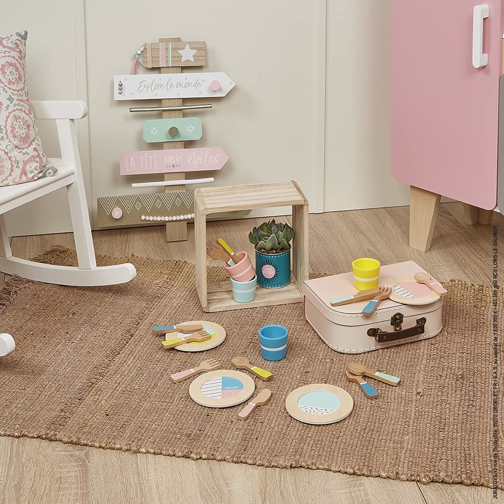 janod-dinette-bois-r-tro-20-pi-ces-service-4-personnes-pastel image 6