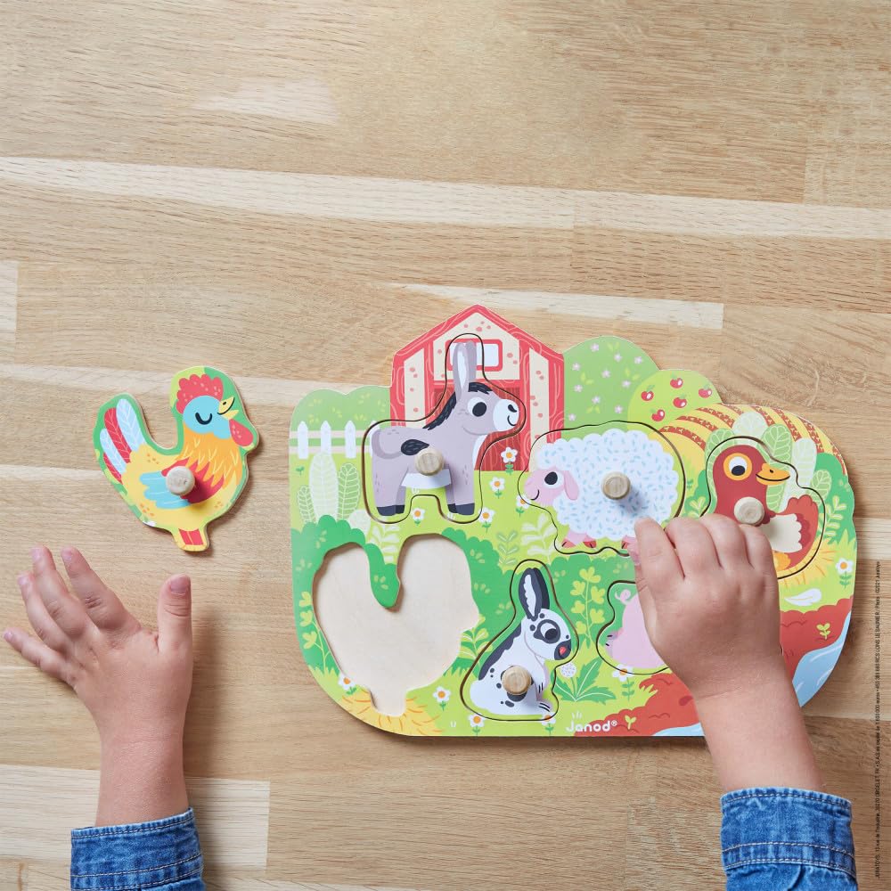 janod-puzzle-encastrement-en-bois-happy-farm-j07096-6-pi-ces-tenons-d-s-18-mois image 2