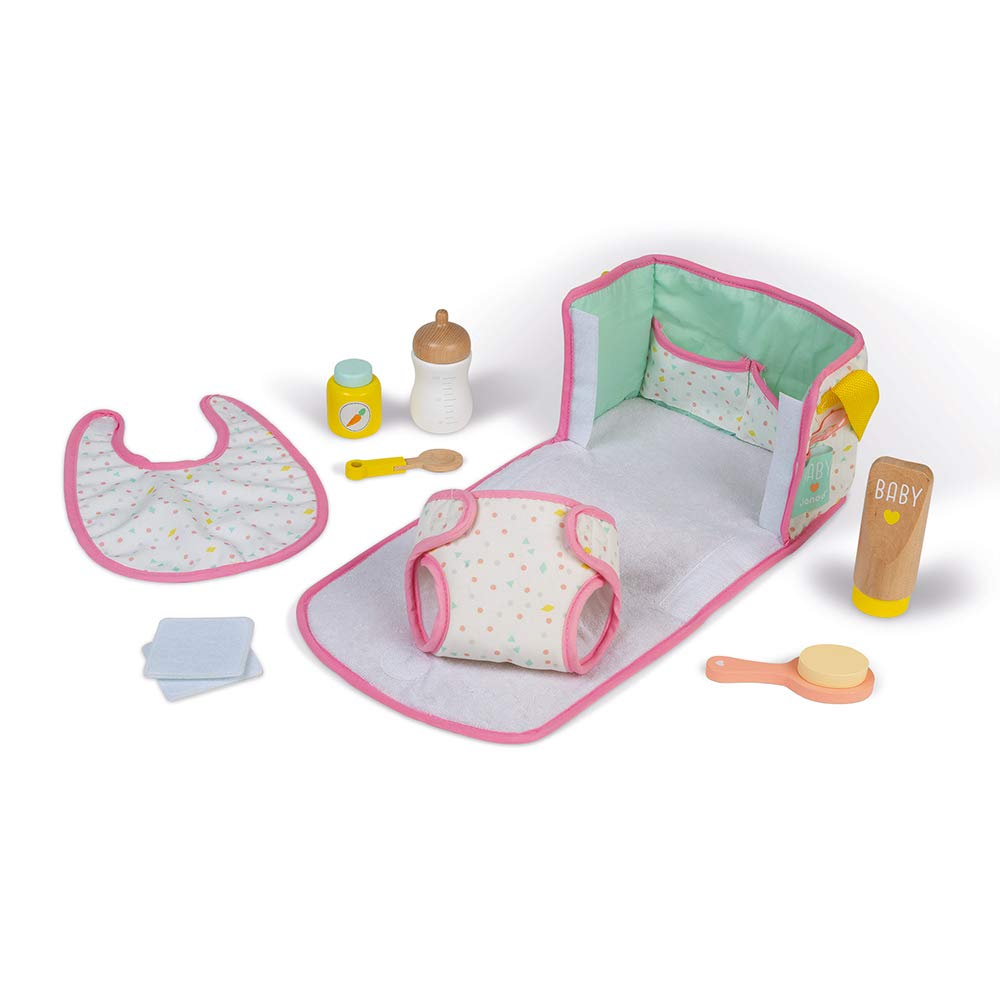 janod-j06501-sac-nursery-jouet-en-bois-et-tissu-sac-langer-poupon-d-pliable-8-ac image 1