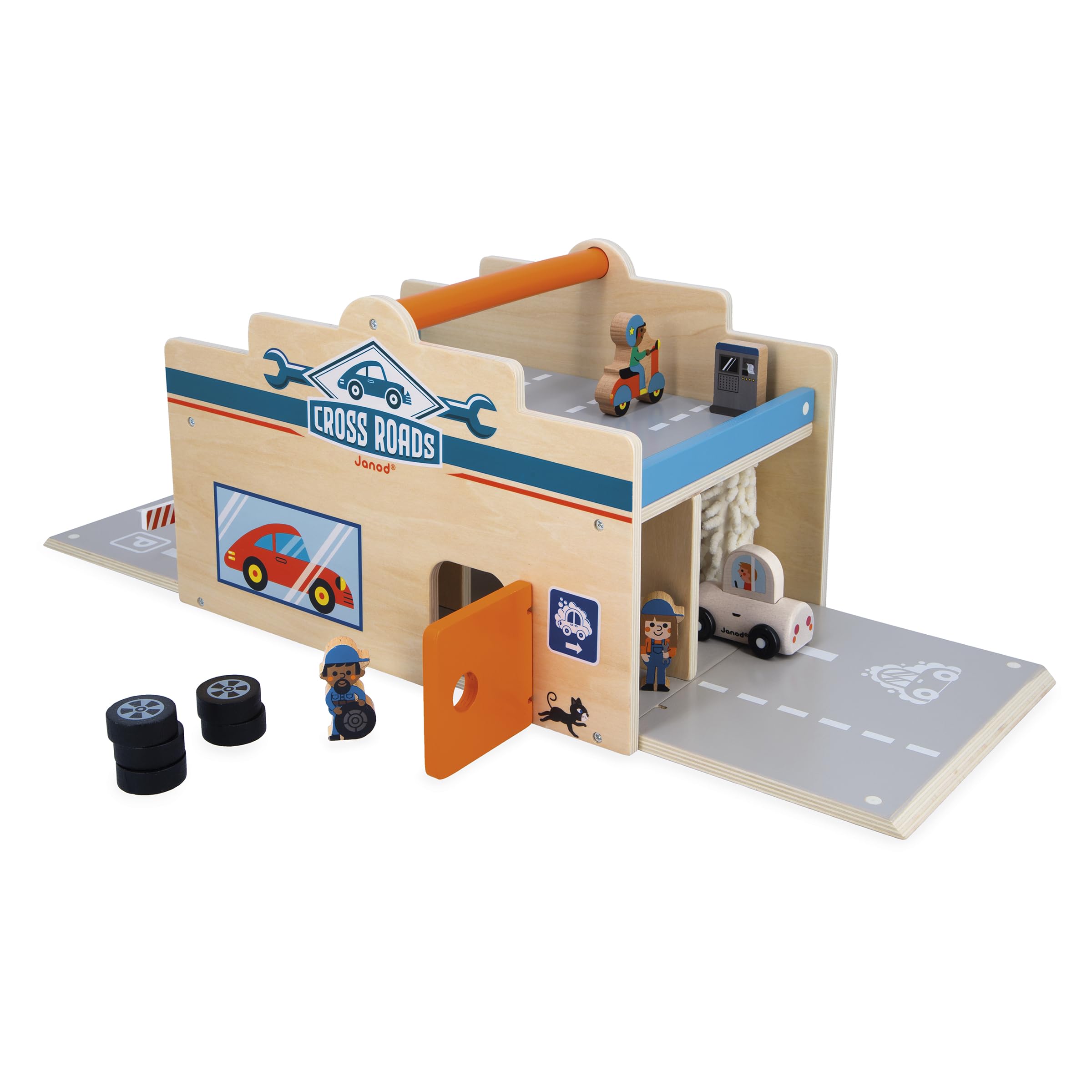 janod-mon-premier-garage-garage-voitures-en-bois-2-niveaux-atelier-et-lavage-15- image 2