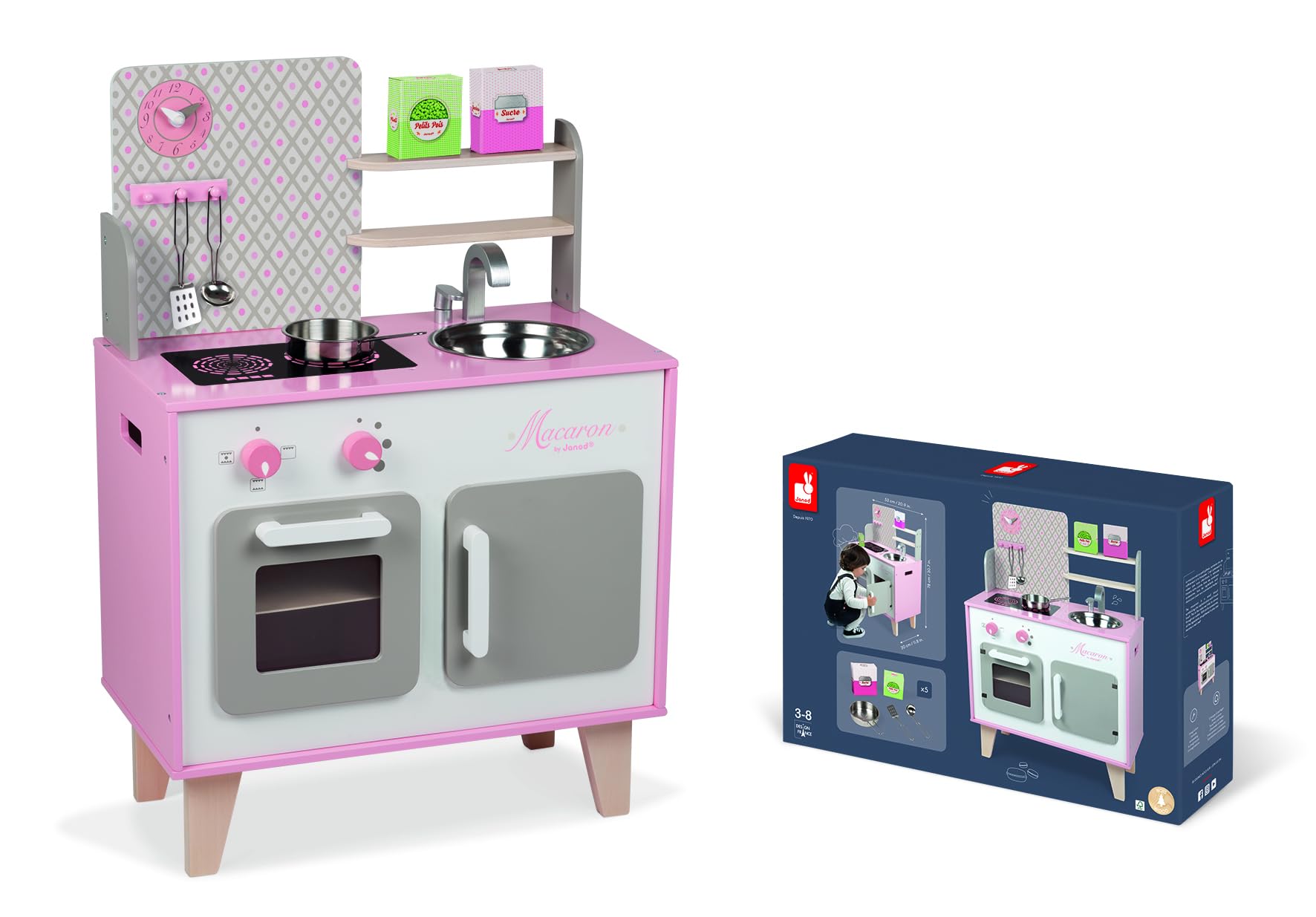 janod-j06567-cuisine-enfant-bois-macaron-rose-et-blanc-frigo-micro-ondes image 8
