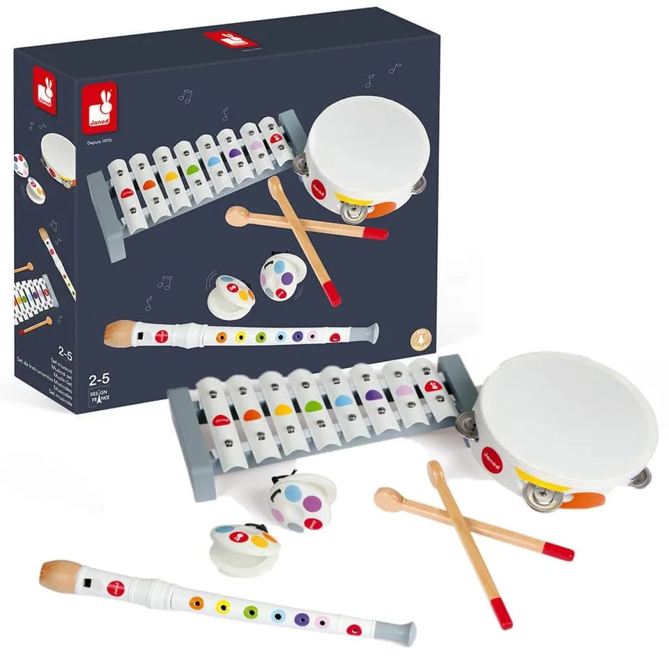 janod-set-musical-confetti-xylophone-tambourin-fl-te-castagnettes image 1