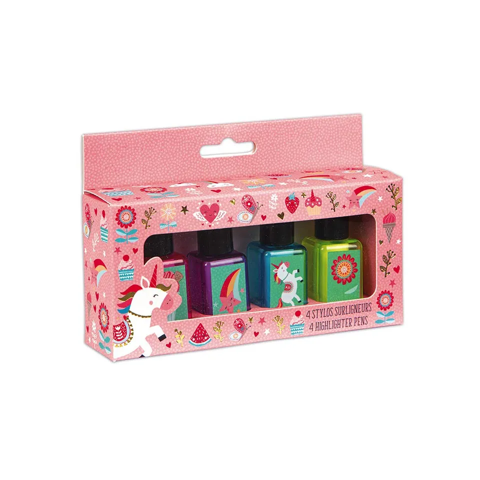 janod-lot-de-4-mini-stylos-surligneurs-licorne-format-vernis-d-s-7-ans-j07861 image 1