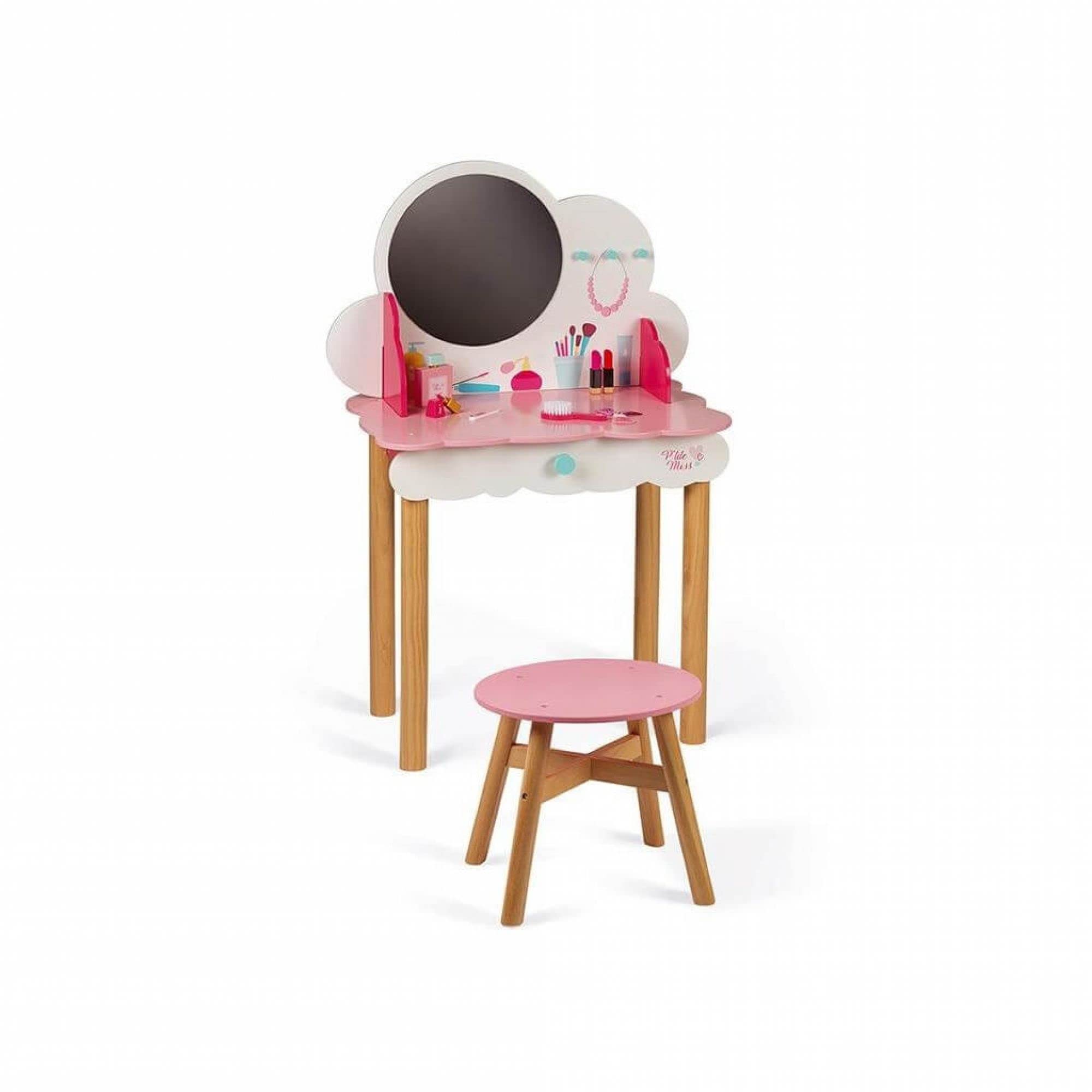 janod-coiffeuse-enfant-bois-p-tite-miss-j06553-rose-et-blanc-tabouret image 5