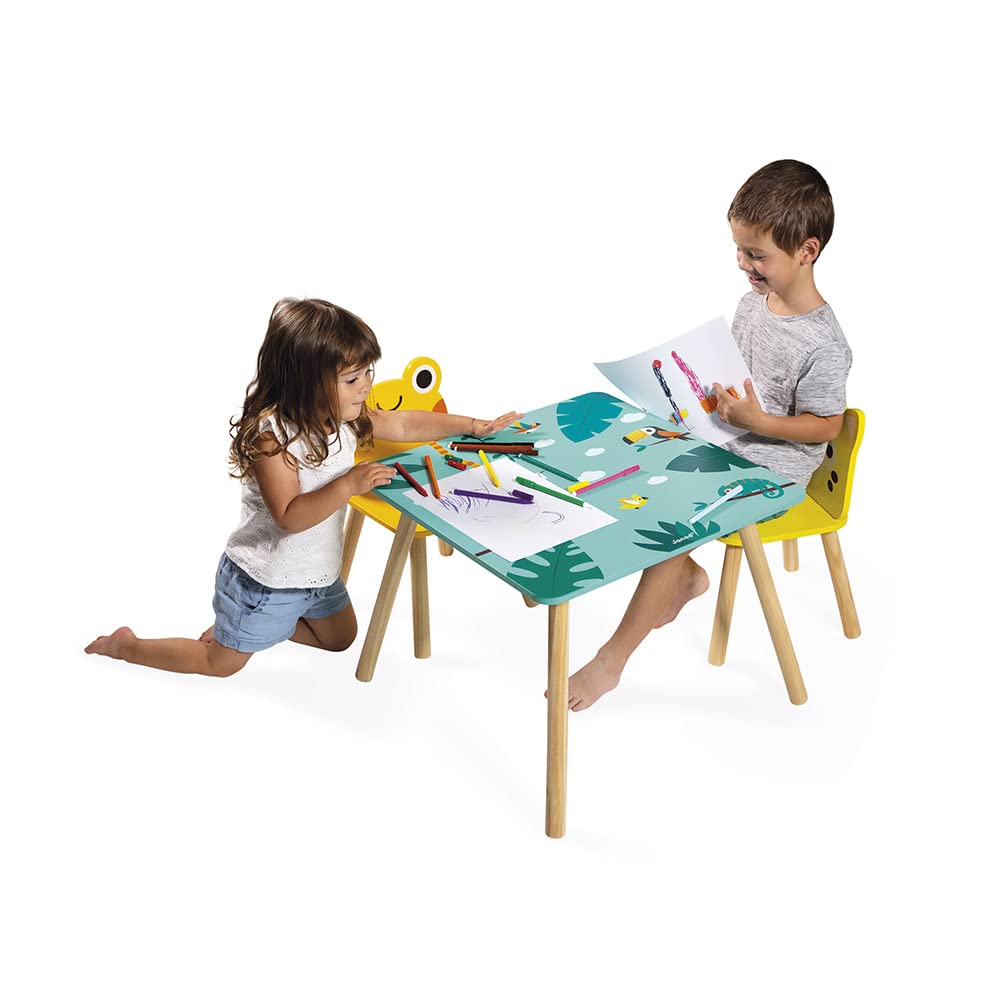 janod-tropik-table-et-2-chaises-en-bois-enfant-grenouille-et-jaguar-j08273 image 6