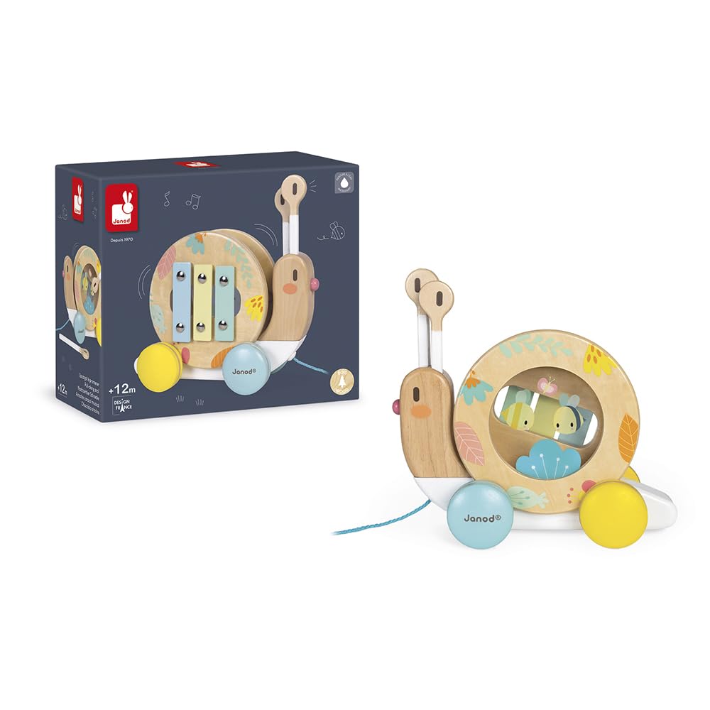 janod-escargot-en-bois-promener-jouet-d-veil-musical-avec-xylophone-et-tambourin image 2