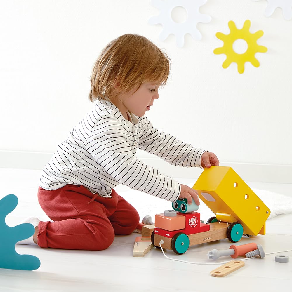 janod-brico-kids-camion-de-bricolage-tirer-en-bois-23-accessoires image 5