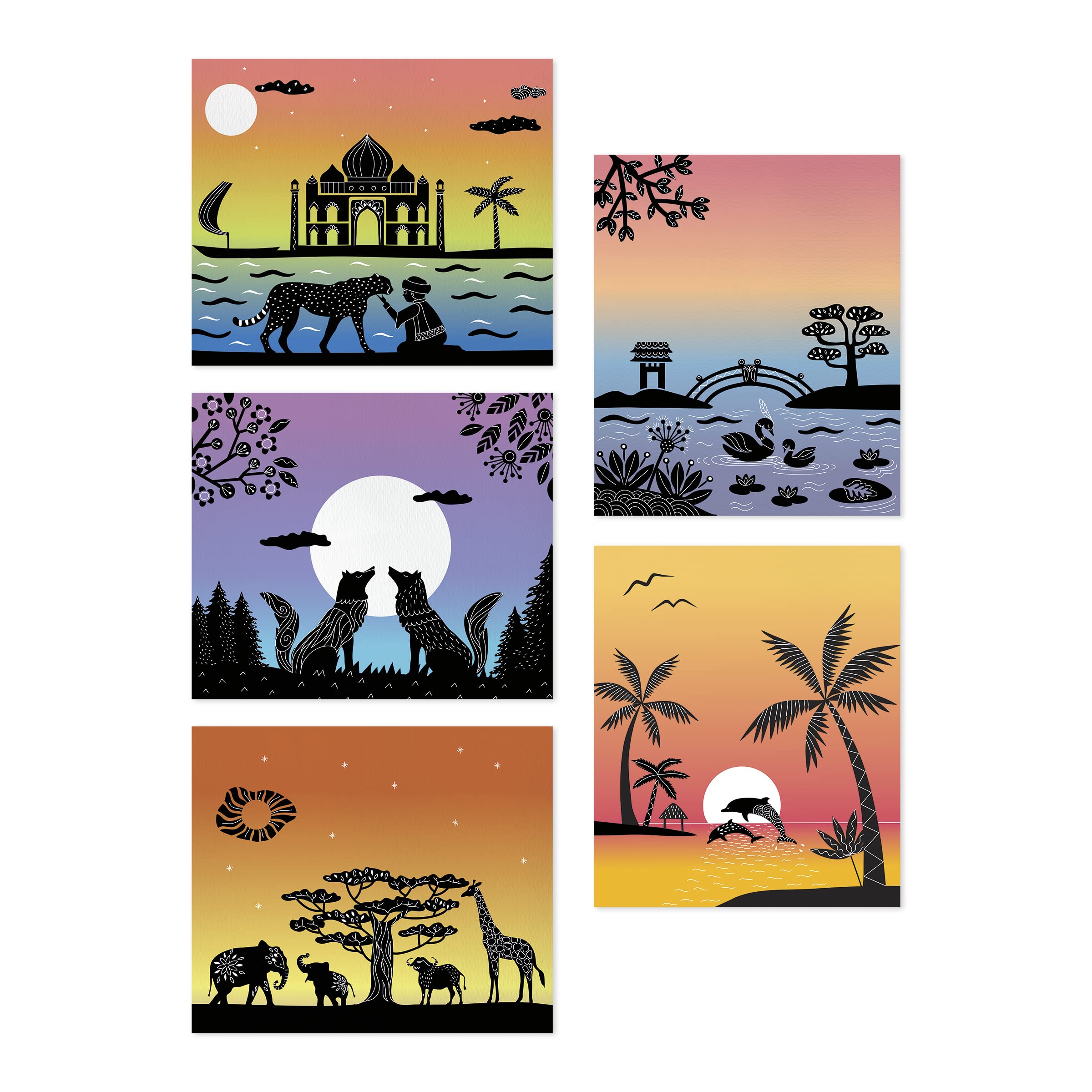 janod-sunset-lover-i-love-creativity-kit-peinture-aquarelle-5-tableaux-pochoirs- image 2
