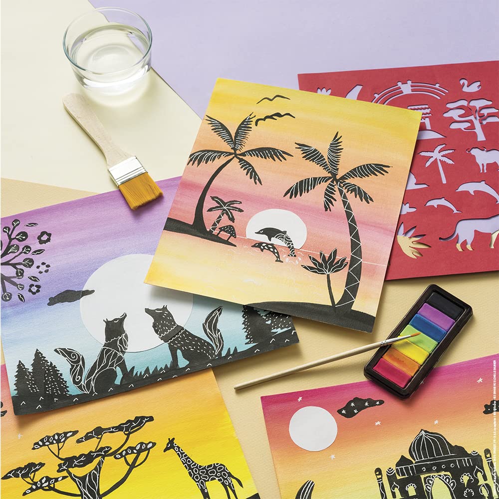 janod-sunset-lover-i-love-creativity-kit-peinture-aquarelle-5-tableaux-pochoirs- image 7