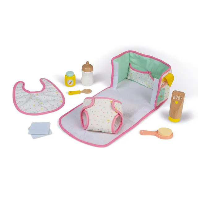 janod-j06501-sac-nursery-jouet-en-bois-et-tissu-sac-langer-poupon-d-pliable-8-ac image 1