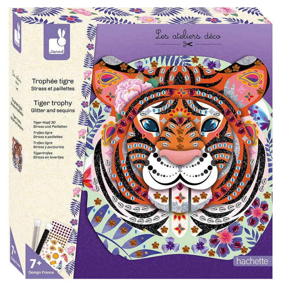 janod-les-ateliers-d-co-j07915-troph-e-tigre-3d-strass-et-paillettes image 1
