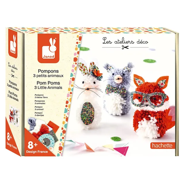 janod-kit-cr-atif-pompons-3-petits-animaux-renard-souris-lapin image 1