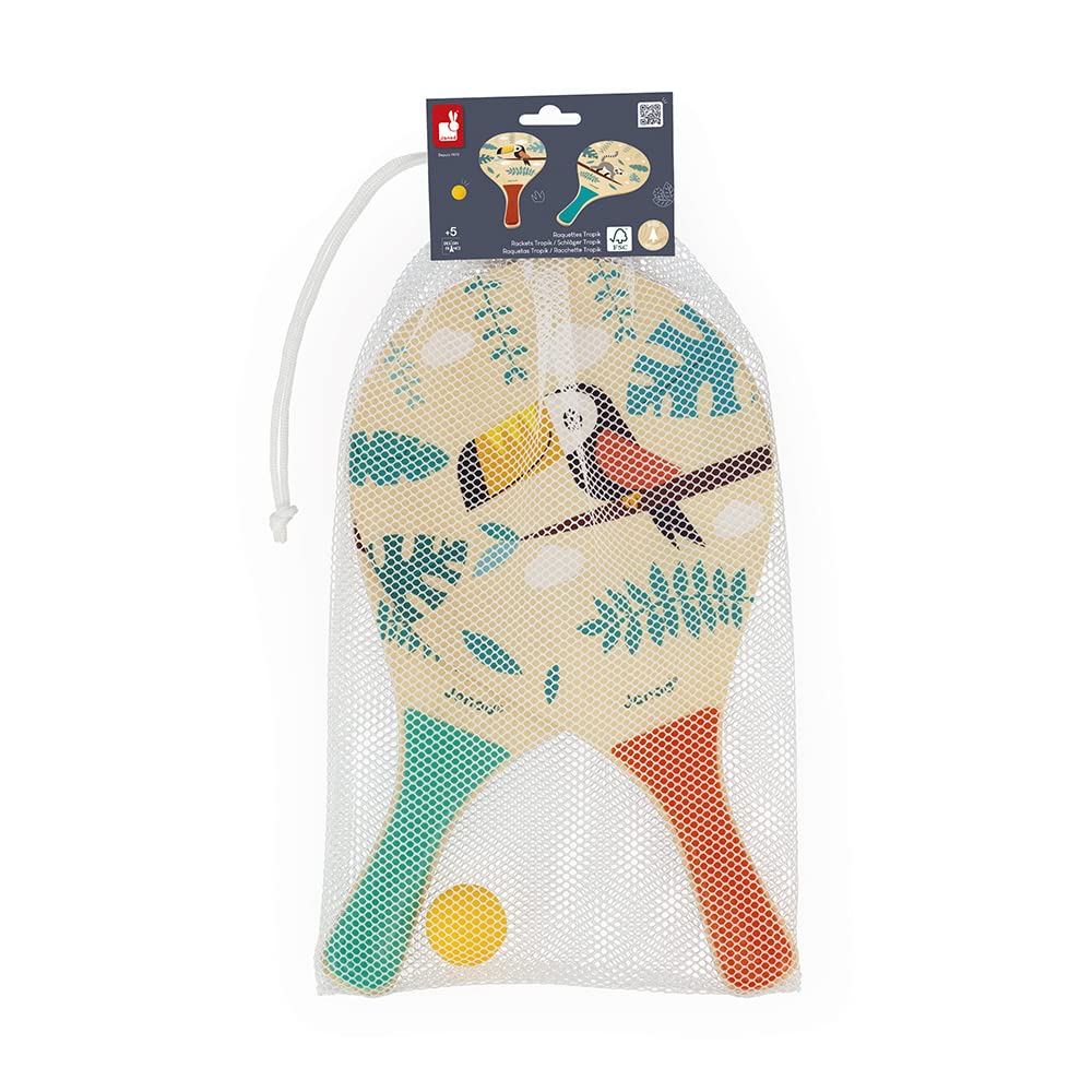 janod-tropik-j03283-raquettes-de-plage-en-bois-balle-et-filet image 2